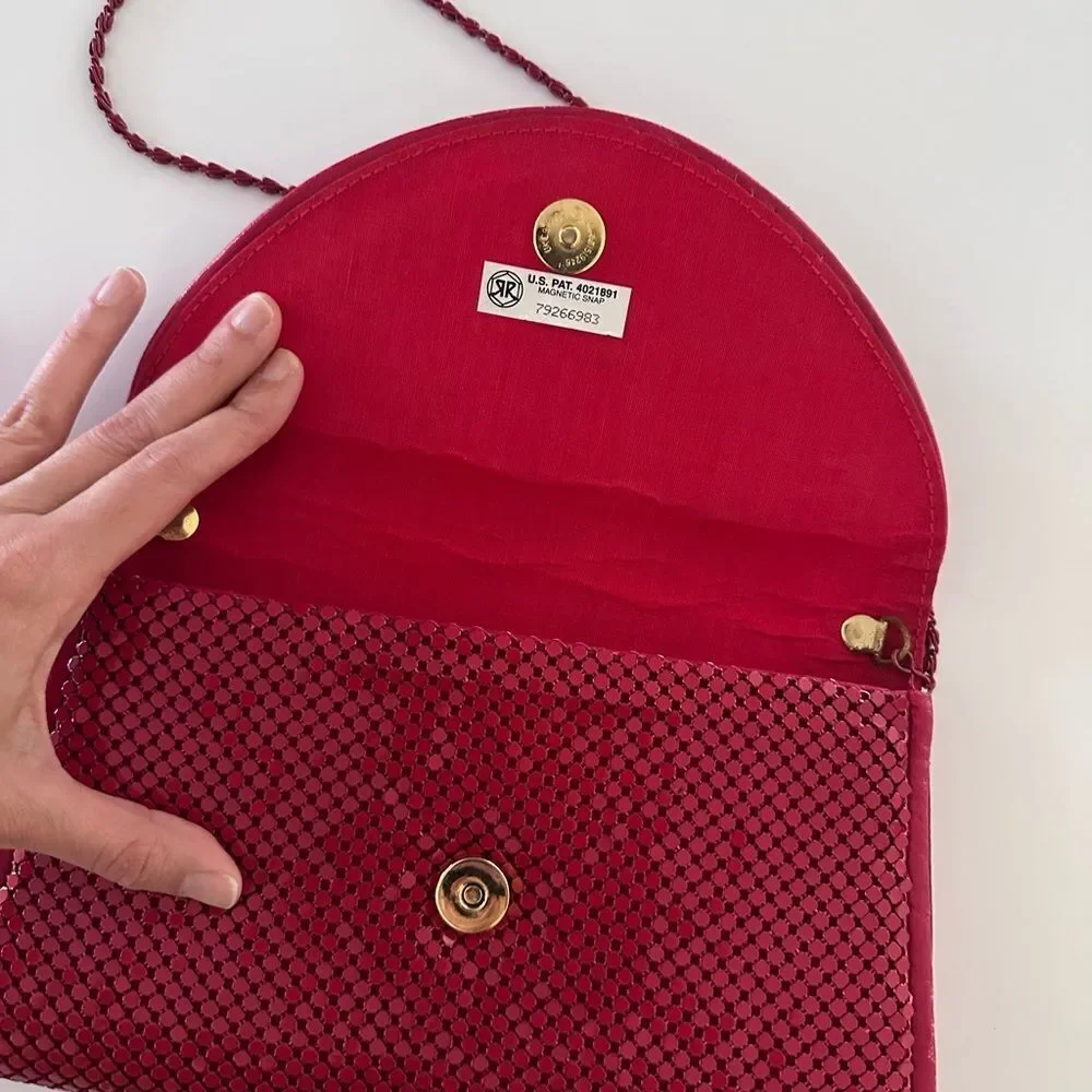 Vintage 1970s Red Metal Mesh Convertible Clutch to Crossbody from Bags by Marlo